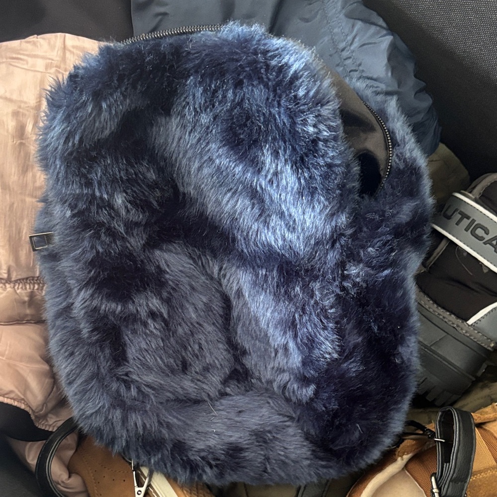 Plush Faux Fur Navy Blue Bag
